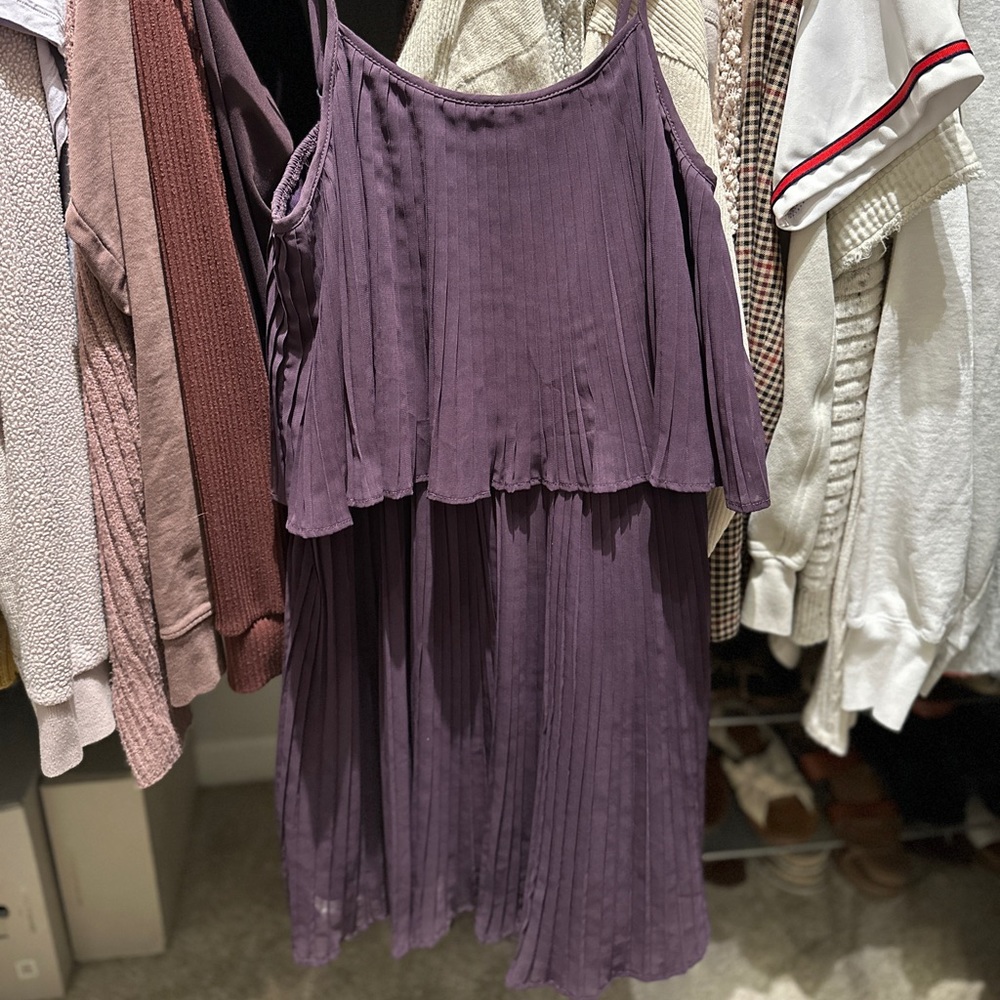Pleated chiffon purple cocktail dress